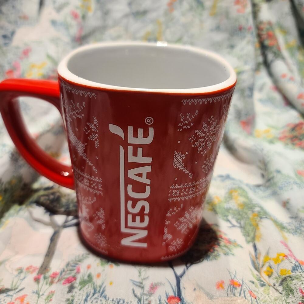 Vintage Nescafe Red Christmas Mug Coffee Tea Ceramic Collectible 8 Ounce Holiday
